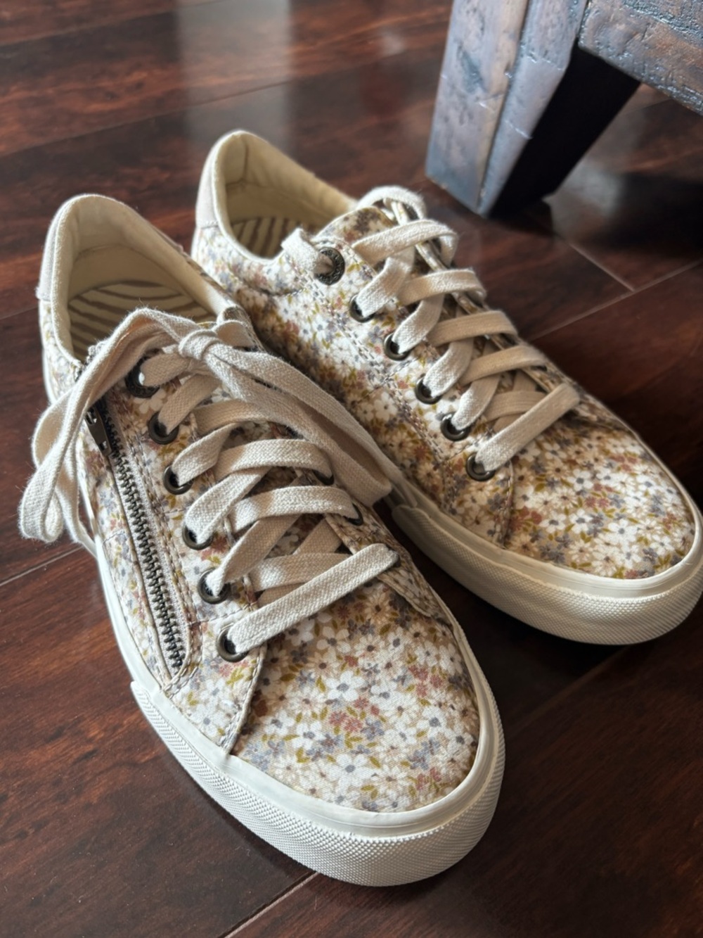Taos Footwear Floral Canvas Sneakers in Cream, Brown and Yellow - Picture 4 of 12
